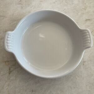 eared stoneware small dish white 6”